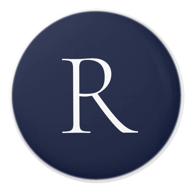 Bouton De Porte En Céramique Accessoire de Cabinet monogramme bleu élégant (Devant)