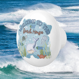 Bouton De Porte En Céramique accueil maison de plage de baleine mignonne