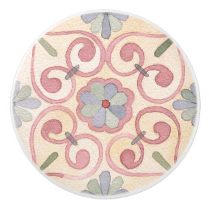 Bouton De Porte En Céramique Adorable aquarelle motif floral rose et bleu