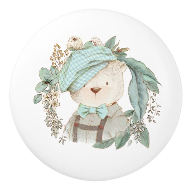 Bouton De Porte En Céramique Adorable Ours Vintage En Teddy (Devant)