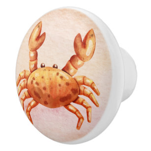 Bouton De Porte En Céramique adorable petit crabe aquarelle océan