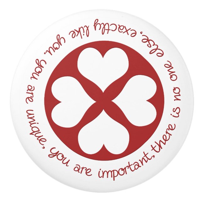 Bouton De Porte En Céramique affirmation positive Vous êtes Unique Coeurs rouge (Devant)