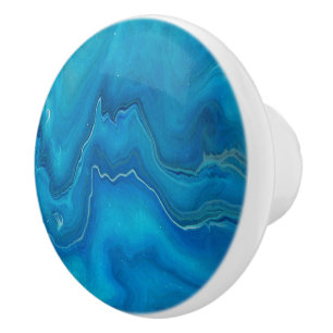 Bouton De Porte En Céramique Agate de marbre bleu et Turquoise Résumé