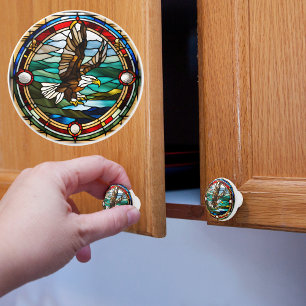 Bouton De Porte En Céramique Aigle Faux Verre Coloré