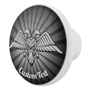 Bouton De Porte En Céramique Aigle gris avec deux têtes Ceramic Knob