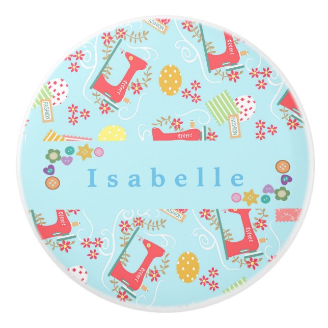 Bouton De Porte En Céramique Aimer Machine à coudre bleu (Devant)