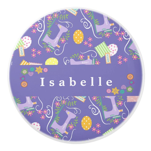 Bouton De Porte En Céramique Aimer Machine à coudre violet (Devant)