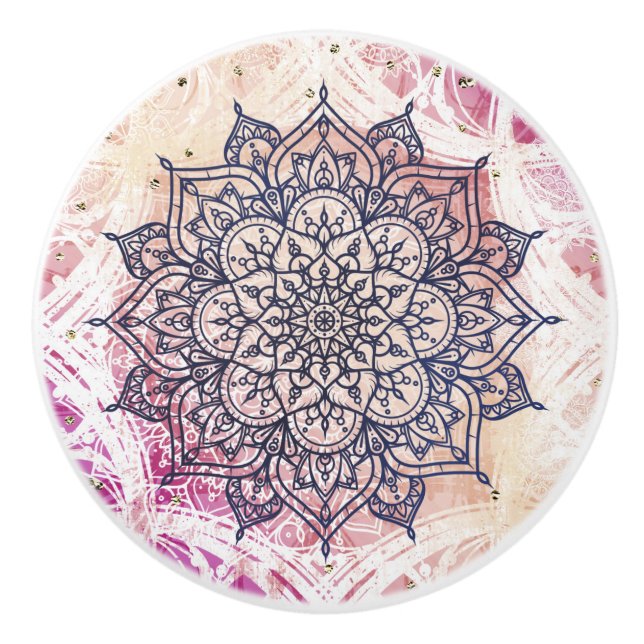 Bouton De Porte En Céramique Airy Mandala Happy Pink Purple Yellow (Devant)