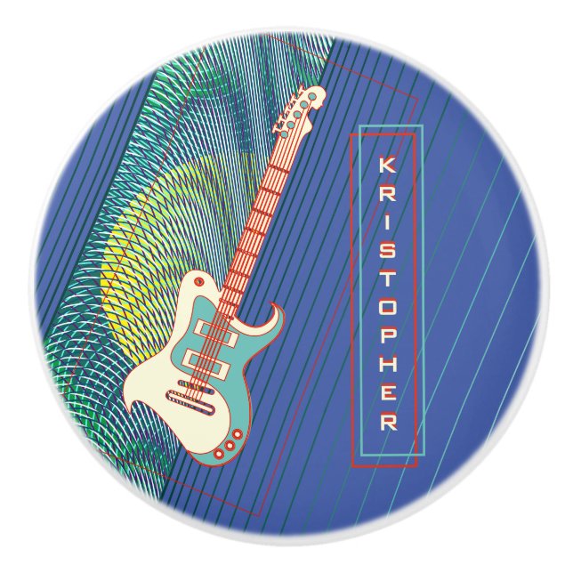 Bouton De Porte En Céramique Ajouter le nom Cool Modern Turquoise & Blue Electr (Devant)