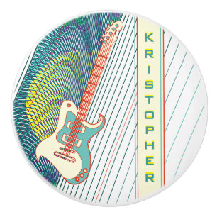 Bouton De Porte En Céramique Ajouter un nom Cool moderne blanc & Turquoise Guit