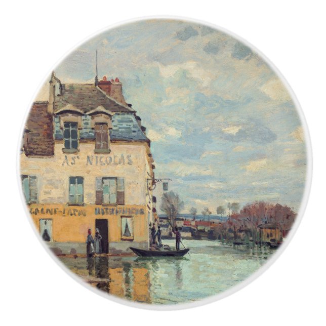 Bouton De Porte En Céramique Alfred Sisley - Inondation à Port-Marly 1872 (Devant)