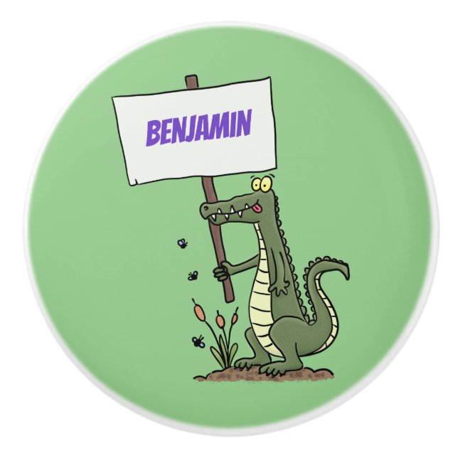 Bouton De Porte En Céramique Aligator de crocodile drôle avec dessin animé (Devant)