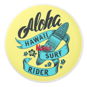 Bouton De Porte En Céramique Aloha Hawaii Surf Rider Thunder_Cove