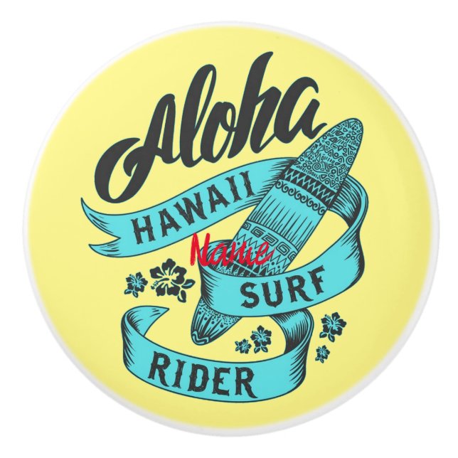 Bouton De Porte En Céramique Aloha Hawaii Surf Rider Thunder_Cove (Devant)
