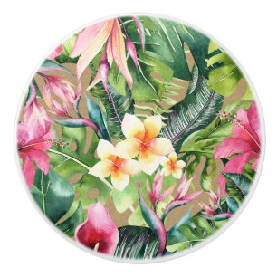 Bouton De Porte En Céramique Aloha tropical Luau Feuilles d'été Kraft