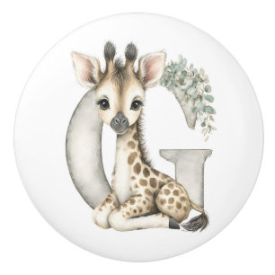 Bouton De Porte En Céramique Alphabet Animaux Bébés Aquarelle Mignons Girafe