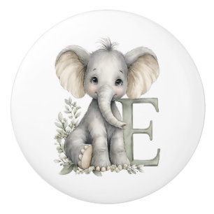 Bouton De Porte En Céramique Alphabet mignon d'animaux bébé à l'aquarelle Éléph