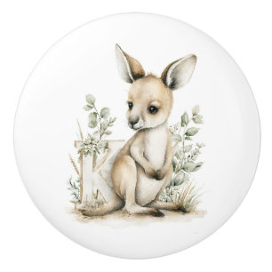 Bouton De Porte En Céramique Alphabet mignon en aquarelle d'animaux bébé Kangou