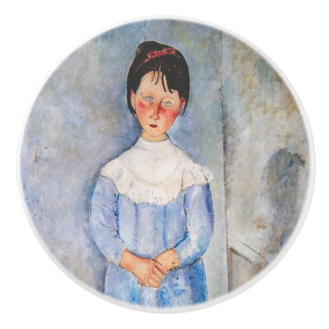 Bouton De Porte En Céramique Amedeo Modigliani - Petite fille en bleu (Devant)