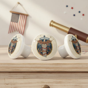 Bouton De Porte En Céramique American Eagle Art Nouveau USA 250 Motif ID1304 ->