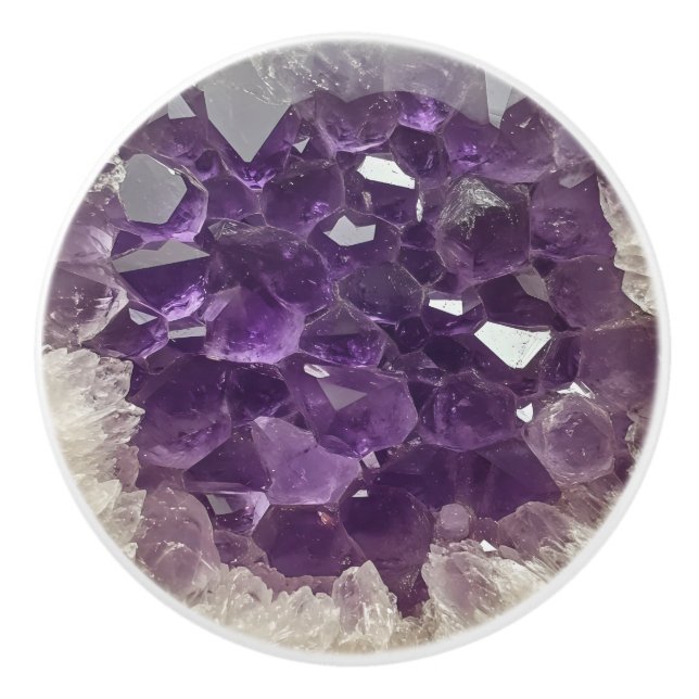 Bouton De Porte En Céramique Amethyst Nature Gemstone Motif (Devant)