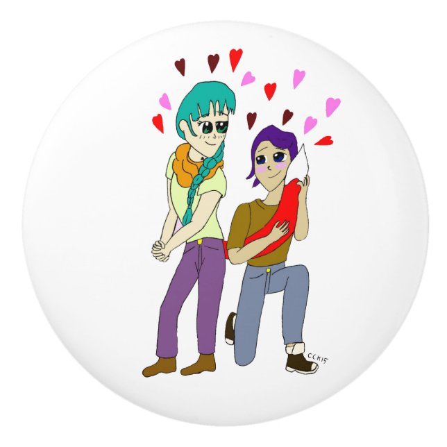 Bouton De Porte En Céramique amour de queue (Devant)
