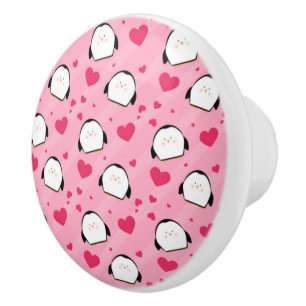 Bouton De Porte En Céramique Amour des pingouins