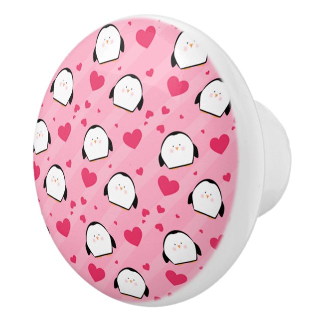 Bouton De Porte En Céramique Amour des pingouins (Droite)