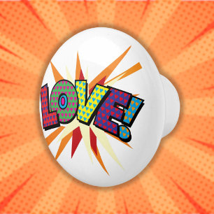 Bouton De Porte En Céramique Amour Fun Cool Rétro Bande Dessinée Pop Art