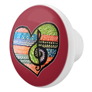 Bouton De Porte En Céramique Amoureux de musique colorée personnalisable Coeur