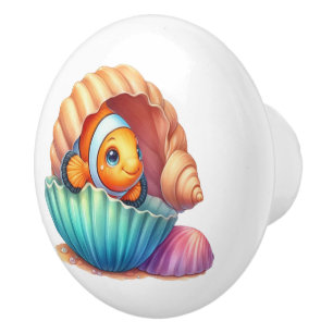 Bouton De Porte En Céramique Amoureux de poissons de plage mignons 