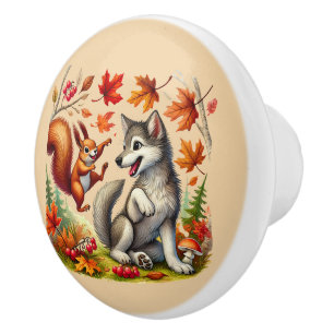 Bouton De Porte En Céramique Amoureux des animaux boisés mignons