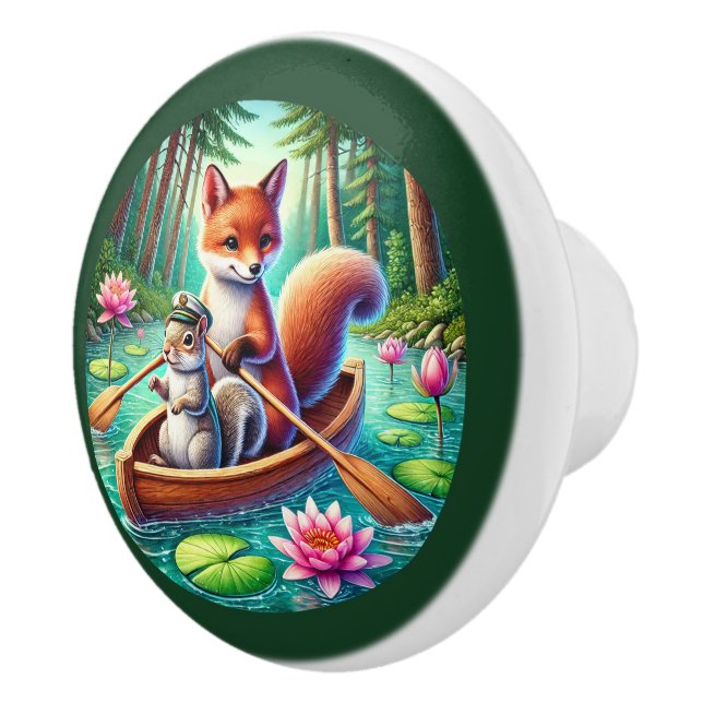 Bouton De Porte En Céramique Amoureux des animaux boisés mignons (Droite)