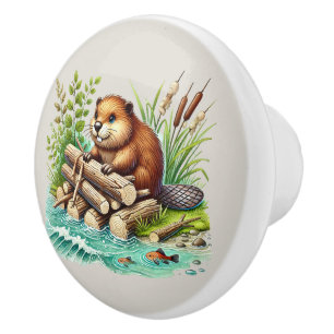 Bouton De Porte En Céramique Amoureux des animaux de castor mignons