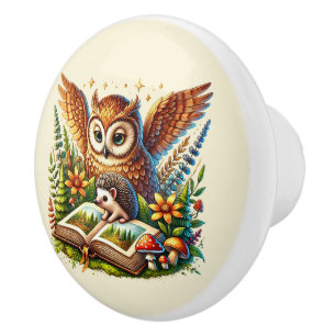 Bouton De Porte En Céramique Amoureux des animaux de lecture mignons