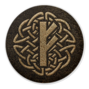 Bouton De Porte En Céramique Amulette de relief par métal antique de Fehu Rune