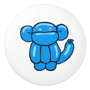 Bouton De Porte En Céramique Amusant bleu ballon animal singe design