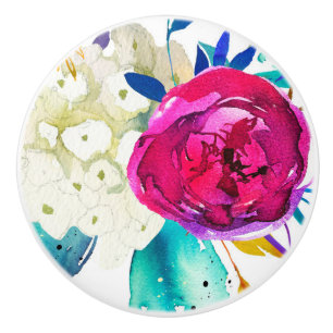 Bouton De Porte En Céramique Amusant Vif Gras Floral Aquarelle Éclaboussure De