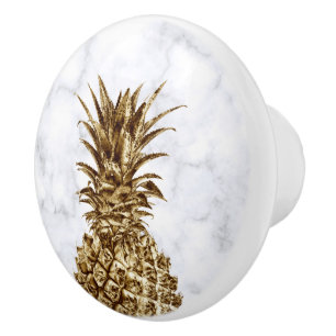 Bouton De Porte En Céramique Ananas élégant en marbre blanc et doré