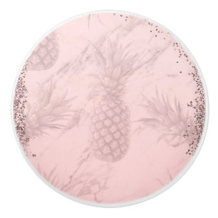 Bouton De Porte En Céramique Ananas Pailleté Or Rose Tropical Chic