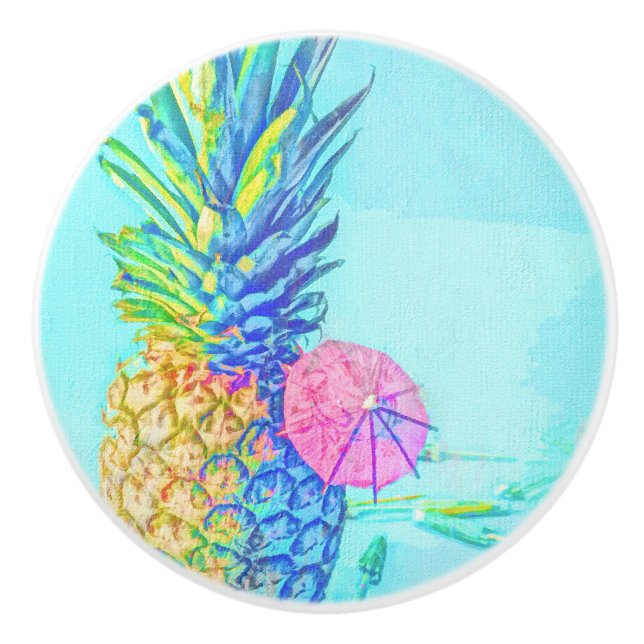 Bouton De Porte En Céramique Ananas Tropical (Devant)