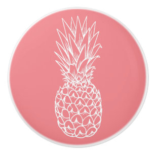 Bouton De Porte En Céramique Ananas Tropical Pink Coral Saumon Plage Océan