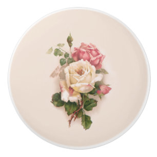 Bouton De Porte En Céramique Ancien Arrière - plan blanc/rose Roses-Buff