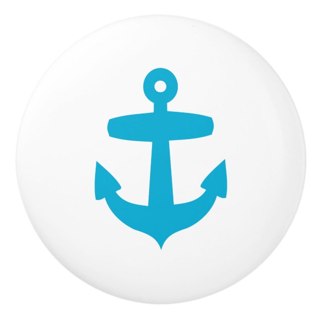 Bouton De Porte En Céramique Ancre bleue - océan nautique de mer de marin (Devant)