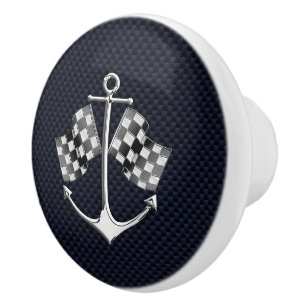 Bouton De Porte En Céramique Ancre Chrome sur Nautical Marine Carbon Fiber Impr