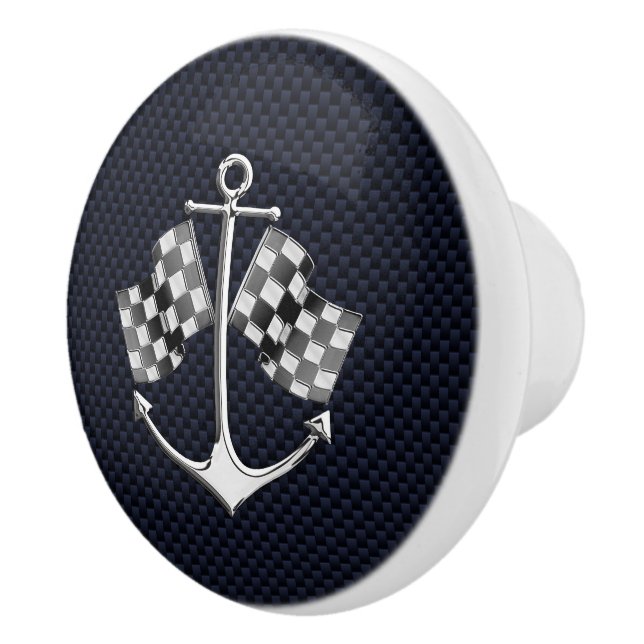 Bouton De Porte En Céramique Ancre Chrome sur Nautical Marine Carbon Fiber Impr (Droite)