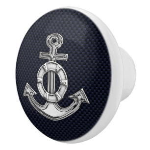 Bouton De Porte En Céramique Ancre Chrome sur Nautical Marine Carbon Fiber Impr