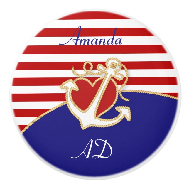 Bouton De Porte En Céramique Ancre et coeur (Devant)