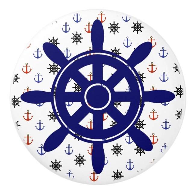Bouton De Porte En Céramique Ancre et roue Nautique Thème Armoire Knob (Devant)