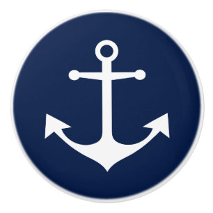 Bouton De Porte En Céramique Ancre marine Bleu blanc